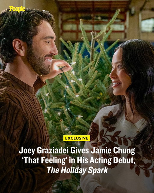 Former Bachelor Joey Graziadei makes his film debut alongside Jamie Chung in The Roku Channel’s new Christmas movie, ‘The Holiday Spark’. ✨ Watch the exclusive trailer at the link in our bio. | 📷: The Roku Channel