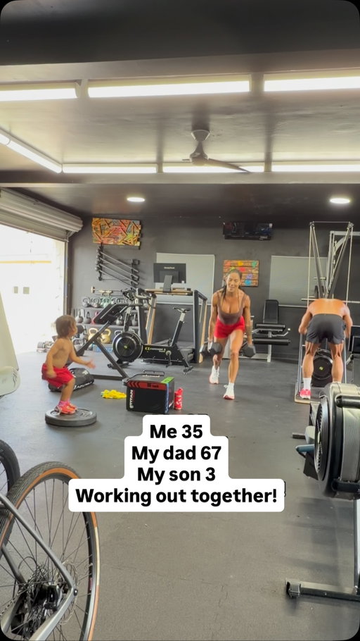 We have no TV in our house for a reason.

I get how easy it is to just turn a screen on and get a break for a second but I also see how it affects my kids behavior. 

We are not a SCREEN FREE family but we limit screen time massively. 

My son hears “wanna go workout” most days and it is always a good time. He used to just watch but now he is actively participating or supporting us by counting reps or cheering us on. 

There is obviously zero pressure which has lead to workouts like these… 30 minute EMOM with 3 generations, sweating, laughing, grunting and support each other! 

#familyworkout #3generations #fitfamily #workingout