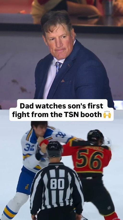 Shean Donovan couldn’t help but intently watch his son, Jorian’s, first NHL fight even while working 😅

#Sens