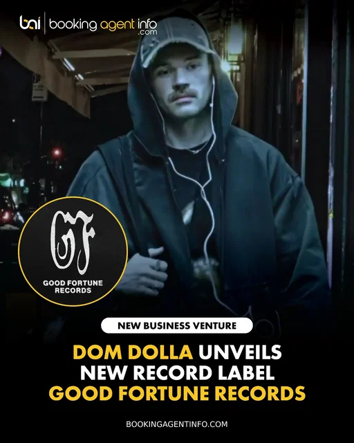 Dom Dolla (@domdolla) has officially launched his new independent imprint, Good Fortune Records (@goodfortune_records).

Conceived as a dynamic platform for dance music creators, Dom Dolla shared that the venture was built as "a place where both new up-and-coming artists and established legends can come together and do what they do best."

The imprint marks its inaugural release on October 16 with the energetic club track “DANCE” by Torren Foot and rhys from the sticks.

The label rollout caps off a monumental 2026 stretch for the Australian artist. Driven by the recent release of his high-profile single "DANGER DANGER" featuring Solomun and Skepta, alongside headlining festival sets at Coachella, Tomorrowland, and Creamfields.

Dom Dolla continues to dominate the global dance scene, recently securing the No. 38 spot on DJ Mag’s prestigious Top 100 DJs list.

Create a free account at BookingAgentInfo.com to be the first to know about new music industry updates.

Follow @bookingagentinfo_ for more.