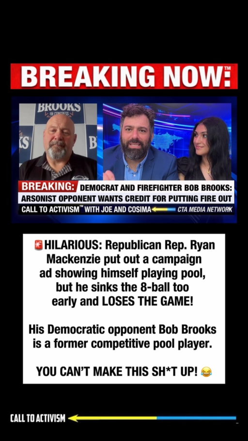 🚨 HILARIOUS: Republican Rep. Ryan Mackenzie put out a campaign ad showing himself playing pool, but he sinks the 8-ball too early and LOSES THE GAME! 

His Democratic opponent Bob Brooks is a former competitive pool player. 

YOU CAN’T MAKE THIS SH*T UP! 😂