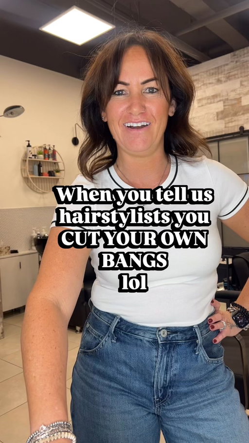 When you tell us hairstylists YOU CUT YOUR OWN BANGS ! Lol 😂 #hair #hairstylist #viralhair #haircut #therootofhairstudio @behindthechair_com @unvmyhair