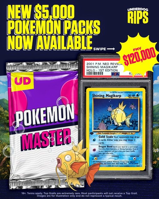 🚨 NEW PACK DROP 🚨

Our $5,000 Pokémon Master packs with Top Grails worth up to $120,000 are now live!