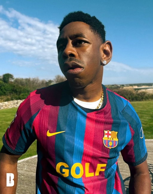 Tyler, The Creator is officially on FC Barcelona & @spotify jersey for El Clásico ⚽🔥

Barça will wear a gold GOLF wordmark across the chest against Real Madrid at Spotify Camp Nou on October 25

Tyler had full creative control and the drop goes way past the jersey with a Letterman Jacket, a Track Jacket, the GOL!!F graphic tee and more

The collection is out now on golfwang.com and at Barça Official Stores, with only 1,899 limited-edition jerseys

Are you copping the GOLF WANG x Barça jersey?