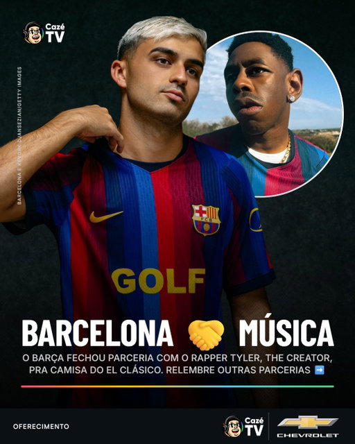 O BARCELONA ADORA AS COLLABS COM AS MÚSICAS! 🔥🎤🎶

Para o El Clásico de 25 de outubro, o clube Blaugrana vai estampar a marca GOLF WANG do Rapper Tyler, the Creator! A gente separou outras vezes que o feat rolou com um artista! 🤩

🔥 ESSE EL CLÁSICO VAI PEGAR FOGO! DIA 25 TEM BARCELONA X REAL NA MADRID NA TELA DA CAZÉTV!

#Barcelona #Chevrolet #PostPatrocinado #LaLigaNaCazéTV #cztv17 #RealMadrid
