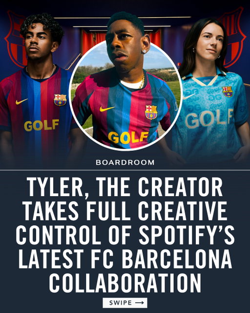 GOLF is headed to El Clásico. FC Barcelona will wear Tyler, The Creator’s logo against Real Madrid on October 25 at Spotify Camp Nou, with Barça Femení sporting the same jersey a day earlier.⁠
⁠
For the first time in Spotify’s partnership with the club, an artist has full creative control of the takeover. Tyler directed the campaign visual and helped shape every element, including a GOLF WANG collection spanning retro jerseys, letterman and track jackets, apparel and accessories.⁠
⁠
The collaboration also includes 1,899 limited-edition jerseys, a nod to Barça’s founding year, and an October 24 event in Barcelona headlined by a Yung Taco DJ set. The collection goes on sale at GOLF stores, Barça Official Stores in Spain and online October 15.⁠
⁠
(📷: @fcbarcelona)