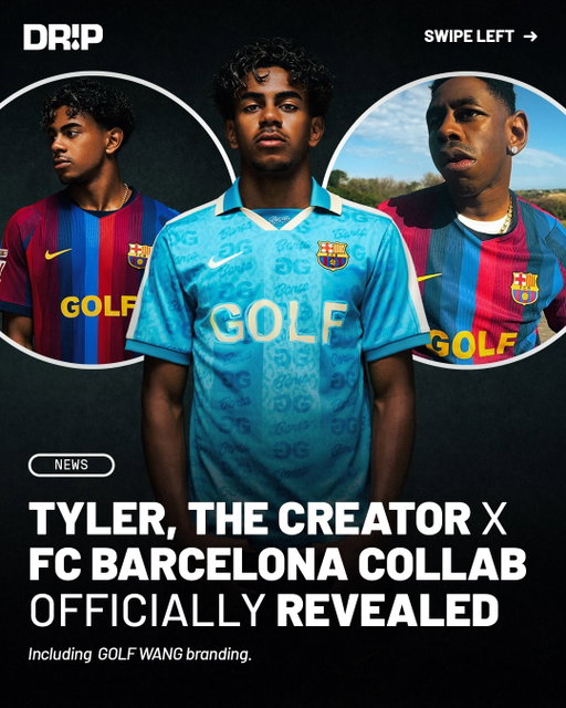 Tyler, The Creator has teamed up with Spotify and FC Barcelona for a new GOLF WANG collection, with the brand’s logo taking over the front of the team’s jersey for El Clásico against Real Madrid on October 25.

For the first time in the Spotify x Barça partnership, Tyler has full creative control over the campaign, including a short film he directed himself. The collection features jerseys, jackets, shorts and other pieces inspired by GOLF WANG’s signature style.

The collection drops October 15 at GOLF stores in Los Angeles, NYC, Tokyo, Sydney and London, as well as online and through Barça’s official stores. FC Barcelona Femení will debut the jersey against Granada on October 24, one day before the men’s team wears it for El Clásico. Are y’all copping?