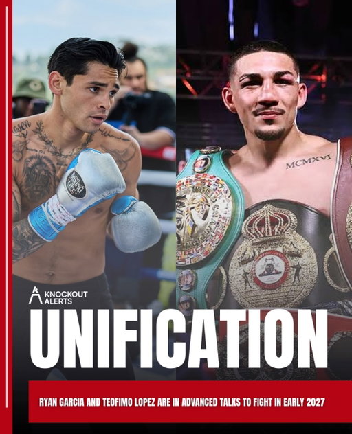 Ryan Garcia and Teofimo Lopez are closing in on a deal to meet in the first quarter of 2027. Garcia’s WBC welterweight title and Lopez’s WBA belt would both be on the line, and it’s expected to be the next fight for both men. Who you got? 🥊 (via @mikecoppinger)