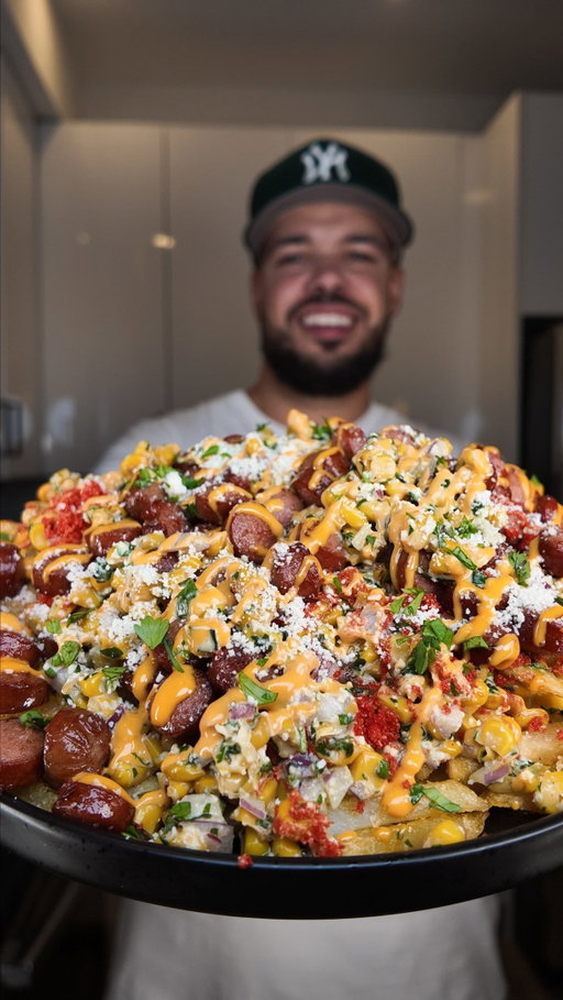 Hot Cheetos Elote loaded Fries 🌶️🌽🍟🌭