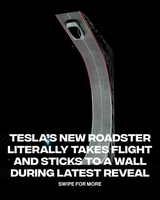 We really got flying cars before GTA VI 🫪

Tesla showed off its new Roadster at a SpaceX facility in Texas, driving up a giant ramp, sticking upside down, and launching into the air before flipping upright to land. The car features suction fans and air thrusters, can reportedly hit 60 mph in about one second, and is slated for production in 2028.

[via/ YT Tesla]
