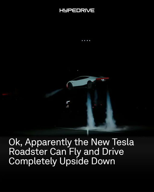 @teslamotors sure know how to put on a show: the new Roadster has technology that allows it to drive upside down and fly. 🛩️⁠
⁠
Let's tackle the "terrestrial" stuff first: The Tesla Roadster is a uplifting two-door coupe with chassis-mounted, fixed bucket seats in the cabin. Gold-tinted glass surrounds the cockpit to mimic the visors astronauts have on their helmets. The car is also clad with magnesium and carbon fiber for lightweight sports handling. ⁠
⁠
That's the simple stuff. But Elon and team couldn't resist themselves during the livestream to show off the jaw-dropping stuff.⁠
⁠
The Tesla Roadster features both SpaceX rocket technology in the form of cold gas thrusters, multi-mode fan and a ground sealing system helps the Roadster defy gravity. During the presentation, the Tesla Roadster was seem driving 180º upside down on an inverted ramp, along with propelling to the sky and during barrel rolls. According to the brand, these advancements allow for unprecedented amounts of downforce beyond what any tire could possibly do.⁠
⁠
Tesla states that these "augments" exemplify the capabilities of the Tesla Roadster. The "Thrust" feature – which allows the car to accelerate 0-60 in "under 1 second" – will be a limited release only, and the "Rocket" augment is invitation only and "not approved for public road use."⁠
⁠
The Tesla Roadster is available now with a $5,000 USD reservation, followed by $45,000 USD to follow in 10 days.⁠
⁠
Video: Screencapped from Livestream via Youtube⁠
Photos: Tesla