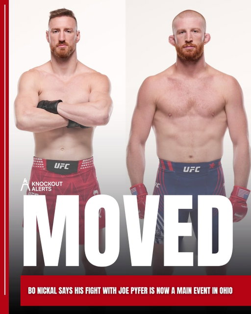 Bo Nickal says his fight with Joe Pyfer is no longer happening at UFC 335. Speaking at a Vivek Ramaswamy rally, Nickal said the two will now headline a UFC event in Cleveland, Ohio. The UFC hasn’t confirmed the change yet.