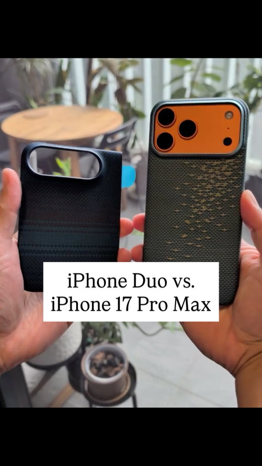You can start pre-orders for the iPhone Duo today.  Here's an iphone duo case compared to the iPhone 17 Pro Max.  You can see that it is significantly shorter and just a tiny bit wider. Are you thinking of getting one? #iphoneduo #pitaka #iphonecase @ipitaka.global