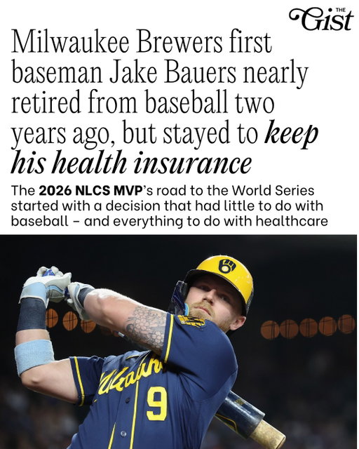 This says a lot about America's healthcare system. 😭😵‍💫⁣
⁣
Milwaukee Brewers first baseman and 2026 NLCS MVP Jake Bauers helped lead the Brewers to their first World Series in over 40 years, but he nearly called it quit two years ago. ⚾⁣
⁣
While Bauers' career revival is a great feel-good story – having to return to work for the health insurance is not. 🫠 ⁣
⁣
#menssports #baseball #mlb