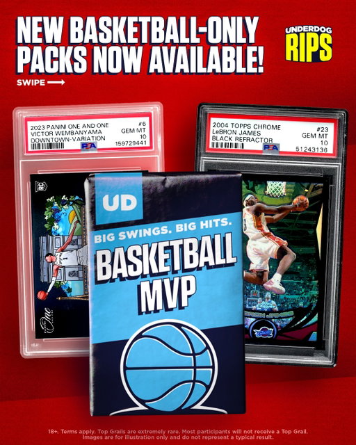 🚨Our FIRST basketball-only packs are NOW LIVE on Underdog RIPS! at $5, $25, $100 or $1,000 🔥

PLUS, we’re giving away a Michael Jordan jersey worth $15,000! Every $10 you spend on Rips gets you 1 entry into the giveaway