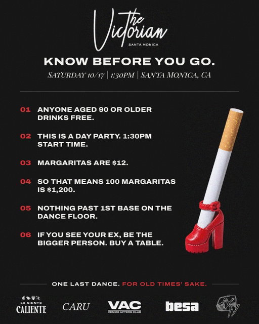 See you tomorrow at 1:30pm!! Bring your grandma…she drinks free 💃🚬👠