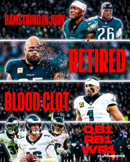 The Eagles are currently suffering one of the most brutal injury curses in recent NFL history. 🤕

What was supposed to be a championship season has quickly spiraled into survival mode in Philadelphia. 

The list of key players missing time or sidelined altogether is almost unbelievable, with nearly every major contributor on the roster hit at some point.

Jalen Hurts: OUT indefinitely with a blood clot

Lane Johnson: Retired mid-season

Cam Jurgens: Traded to Baltimore

Saquon Barkley & DeVonta Smith: Sidelined with hamstring injuries

Landon Dickerson & Drew Kendall: Battling knee injuries

Marquise Brown, TE Dallas Goedert & RB Tank Bigsby: Out across the offense

Zack Baun, Jonathan Greenard, Jalyx Hunt, and Jakorian Bennett are all banged up or on IR 

With Jalen Hurts sidelined indefinitely, legendary right tackle Lane Johnson stepping away, and playmakers still working their way back, this year is quickly shifting into a retooling year. 

Philadelphia is now rolling out a primary offensive trio of Tanner McKee, Darius Cooper, and Dameon Pierce.

And the quarterback room features McKee, Cole Payton, and recent addition Joe Milton.

Can the Eagles find a way to stay afloat through this nightmare stretch, or is the season already slipping away?
