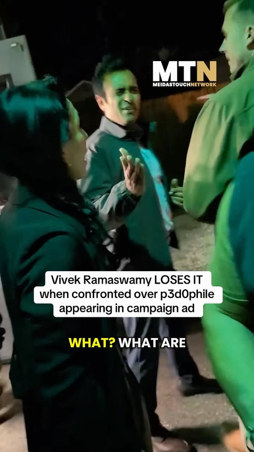 Vivek Ramaswamy gets visibly and DEFENSIVE after a man asks him about a PEDOPHILE appearing in one of his campaign ads.

Q: “Why did you have a pedophile in one of your ads?”

VIVEK: “What are you talking about?!”

Things quickly go OFF THE RAILS as Vivek denies it, tries to explain, and storms off.