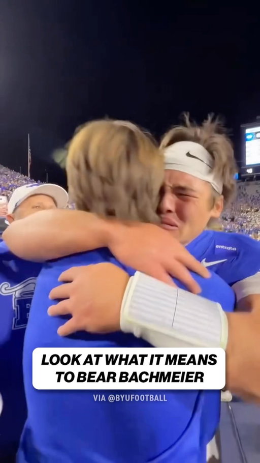 All the emotions for Bear Bachmeier after BYU’s huge win over Notre Dame 

🎥: @byufootball