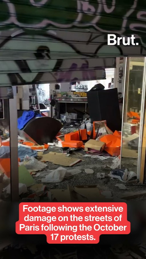 Footage shows extensive damage on the streets of Paris following the October 17 protests, with vehicles burned and shops vandalized and looted. The demonstrations formed part of nationwide rallies against rising living costs and declining public services, bringing together Yellow Vest supporters, unions and students demanding better school conditions. Police used tear gas and water cannons during clashes with some participants, while Paris officials said the overwhelming majority of demonstrators had intended to march peacefully.

#Paris #France #Protests 

Footage via Brut. journalist: @remybuisine