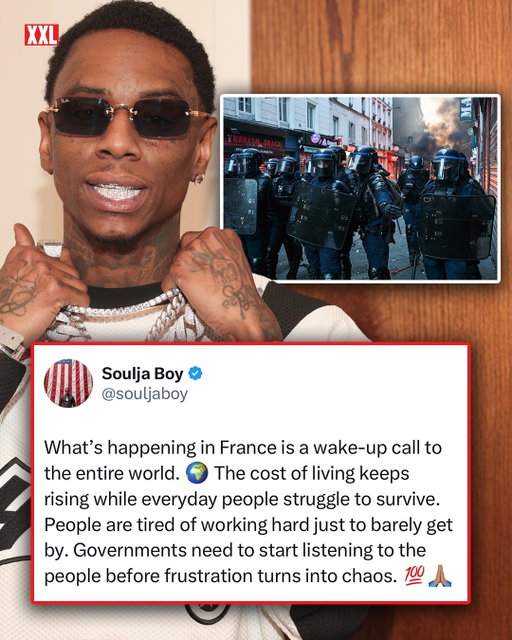 Soulja Boy reacts to the massive protests unfolding across France, where hundreds of thousands of people are taking to the streets over the rising cost of living and declining public services. 🇫🇷

“What’s happening in France is a wake-up call to the entire world. 🌍 The cost of living keeps rising while everyday people struggle to survive. People are tired of working hard just to barely get by. Governments need to start listening to the people before frustration turns into chaos. 💯🙏🏾,” he tweeted Oct. 18.

The unrest has intensified in several cities, with reports of clashes, fires and looting as demonstrations continue across France. Reuters reports that thousands of arrests have been made as authorities respond to the widespread disorder.