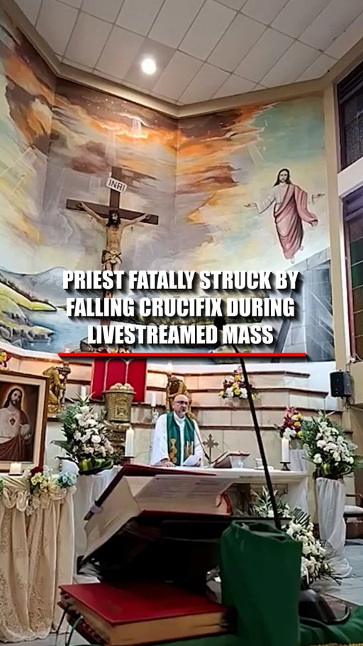 A priest is fatally struck by a falling wooden crucifix while preparing Communion during a livestreamed church service in Ecuador.

Father Patricio Alfredo Sánchez Molinari is conducting Mass in Guayaquil when the large crucifix suddenly falls onto him.

The horrifying incident is captured during the live broadcast.
