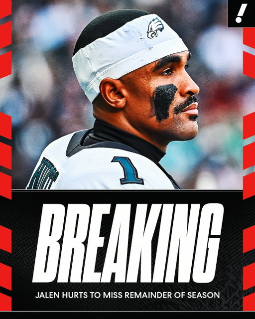 BREAKING: Philadelphia Eagles QB Jalen Hurts will be out for the season after doctors discovered multiple blood clots in his lungs, the team announced.