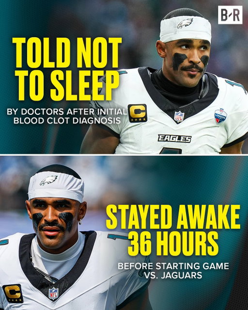 Jalen Hurts was told by doctors not to sleep as a precaution after being diagnosed with a superficial blood clot, so he stayed awake for 36 hours before starting against the Jaguars in Week 5 🤯

He played well and nearly led the Eagles to a win 😮

(via @tompelissero)