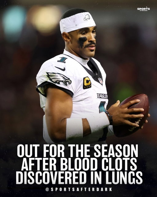 Eagles QB Jalen Hurts will be out for the remainder of the season after blood clots were found in both lungs. 

Hurts has officially been diagnosed with deep vein thrombosis and bilateral pulmonary emboli after further testing.

Hurts is clinically stable and will be on blood thinners, preventing him from participating in football activities. His prognosis is “very good,” with a full recovery and no long-term effects expected, per his agent Nicole Lynn.

Before the London game, Hurts was in the hospital until 4 am and did not sleep because sleep was a risk. He ended up playing without having slept for over 36 hours and still had a 220-yard, 1 TD performance. 🤯

How did the Philadelphia Eagles staff let this happen? 

📸 @philadelphiaeagles