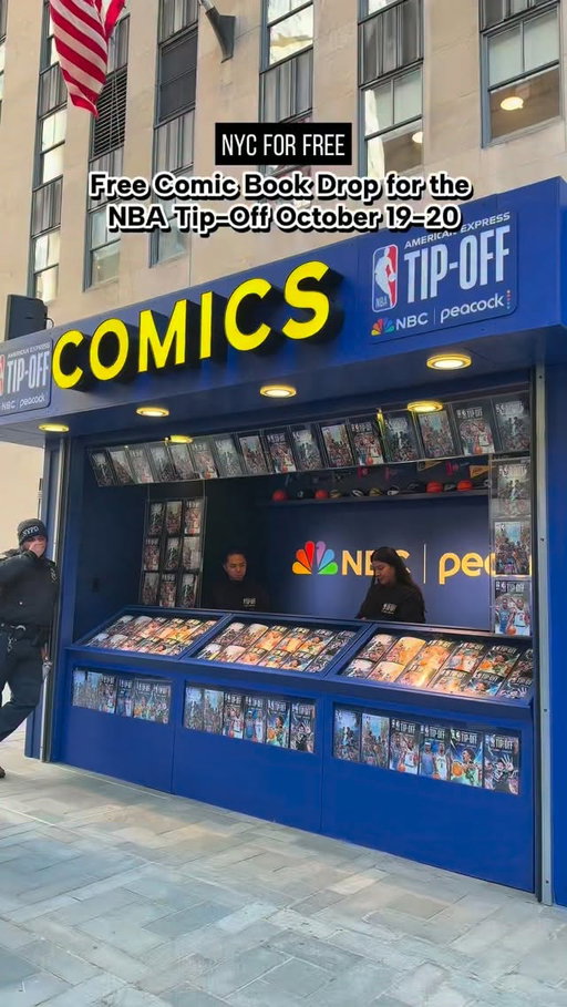 NBA Tip-Off is taking over Rockefeller Center and you can grab a free limited-edition comic book 🏀

Head to the South Plaza today or tomorrow, pick up your copy at the @nbaonnbc NBA on NBC and Peacock comics stand, and snap a photo with the giant Knicks comic wall.

📍 Rockefeller Center South Plaza
📅 October 19 to 20
⏰ 9AM to 6PM

#nycforfree #nba #peacock #nbc