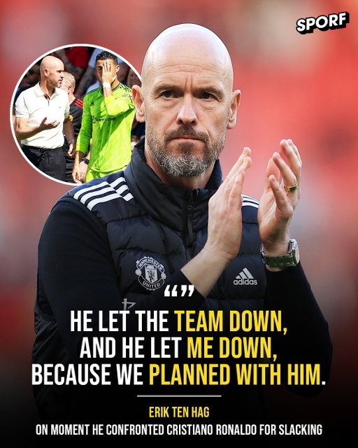 Erik ten Hag has broken his silence on his fallout with Cristiano Ronaldo at Manchester United! 👀🇵🇹

“He let the team down, and he let me down, because we planned with him. I flew out to Portugal to speak with him about what I was aiming for before I came to United.

Obviously, he’s one of the best in football history. I respected him a lot. But at that time, as a manager, I had to make a rational decision.” 

Ten Hag also claimed Ronaldo was not training properly 🏃‍♂️‍➡️

“He was not capable of doing this. He ran neither in possession nor out of possession. The reason was because he didn’t prepare himself. Every top team has to embrace the top player, but the top player has to work for the team. He was telling the players, ‘Save your legs at training.’ 

I understand it when you are top fit, but first you have to train yourself to get into the right fitness levels.” 🗣️

🗞️ @theathleticfc