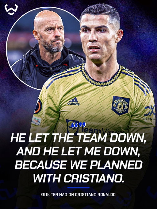 Erik ten Hag has taken another shot at Cristiano Ronaldo’s second spell at Man United, claiming the Portuguese legend let him and the team down 🤯💣

Ten Hag revealed he flew to Portugal to discuss his plans with Ronaldo before joining United, but said the forward failed to meet the team’s demands.

He also accused Ronaldo of refusing to press and telling teammates to save their legs during training.

“Cristiano Ronaldo was not capable”? 😳