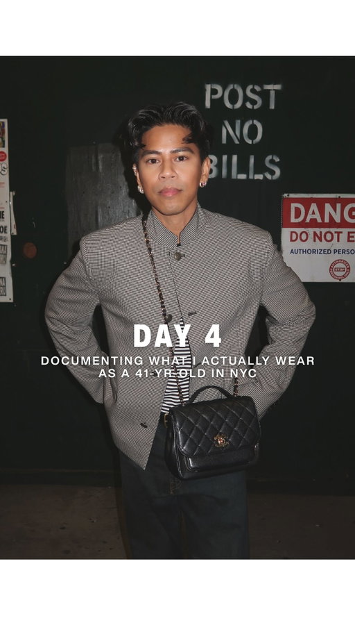 day 4 of 41 documenting what i actually wear as a 41 yr old in nyc. full fit breakdown below:

👕 @zaraman band collar jacket & loafers / @oakandfortman striped t-shirt / @gu_usa_official barrel leg jeans / @chanelofficial via @rebagofficial bag

🏷️ mens fall fashion 2026 • band collar blazer outfit • barrel leg jeans men • men over 40 style • nyc street style men