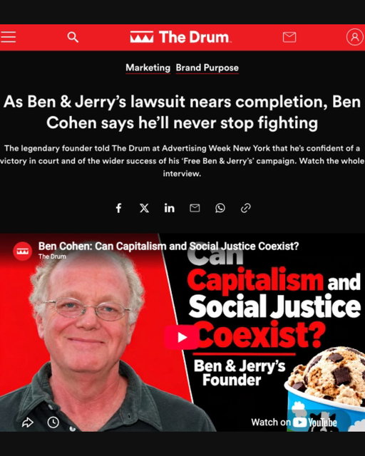 [I am] “absolutely” confident of success in the lawsuit, especially around one particular claim that dismantling the independent board of directors is illegal. #freebenandjerrys

Watch the full interview with @TheDrumMag on YouTube - link below