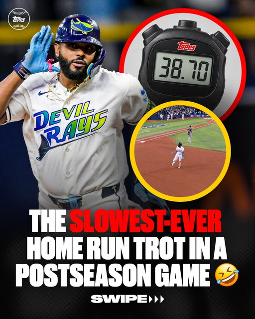 38.70 SECONDS ⏱️😭 Junior Caminero just set a record for the SLOWEST Postseason home run trot in the Statcast Era 💀

Collectors who purchase the standard edition of his newest card have a chance to receive this 1-of-1 autographed copy with their order 👀 Available NOW for 24 hours only - link in stories to purchase!