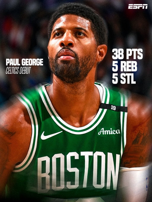 Vintage PG-13 in green? ☘️

Paul George was HOOPIN’ in his Celtics debut, dropping a franchise-record 38 PTS against the Pistons despite the loss.
