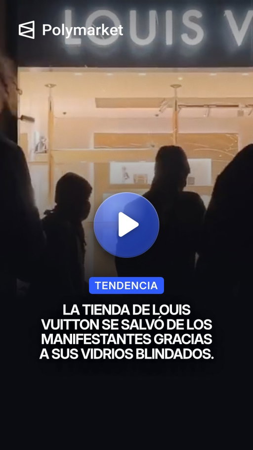 La tienda de Louis Vuitton en los Campos Elíseos, París, resistió un intento de saqueo durante los disturbios del domingo 18 de octubre. Los atacantes intentaron romper los cristales, pero el vidrio reforzado de la boutique soportó los golpes, evitando que lograran entrar. Mientras tanto, otros comercios de lujo sufrieron daños y saqueos en distintas zonas de Francia.

Sigue a @polymarketespanol para seguir los mercados que mueven el mundo.