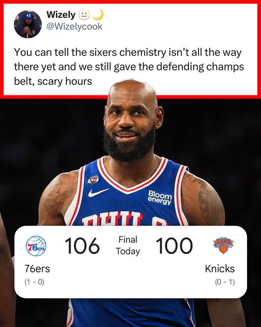 The Sixers ruin the Knicks ring night with a big W💪

(h/t Wizleycook/X, Domo8186/X, PaperboyPrince/X, Nick_Colange/X)