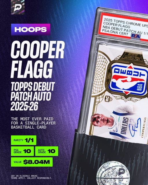 The most valuable single-player basketball card EVER 😍

Pull the $8M+ Cooper Flagg Grail exclusively on @PrizePicksPacks for as low as $1.