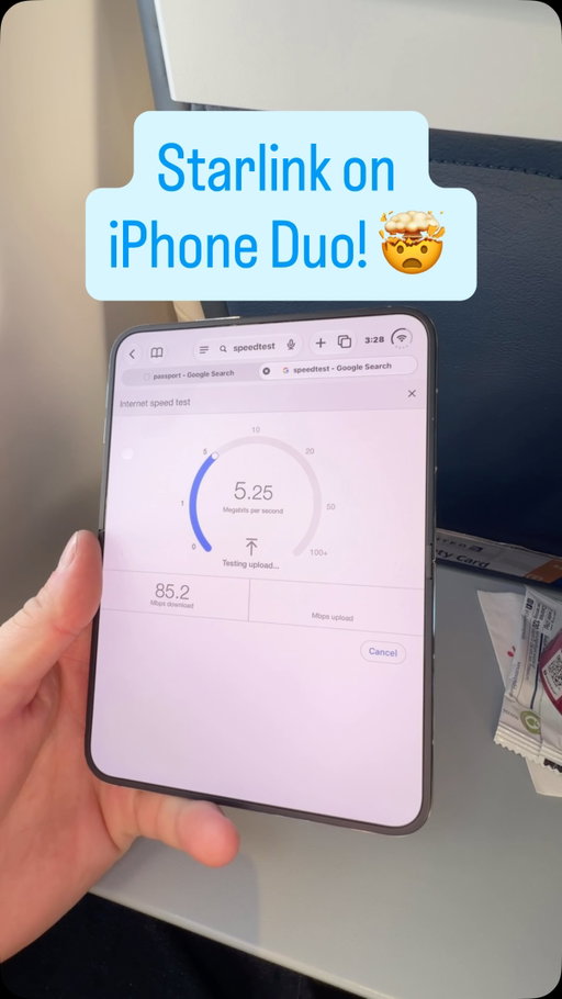 This video was uploaded on Starlink internet! Thanks @united. Here is a speed test on the new iPhone Duo! #Starlink #tech #iphoneduo #apple