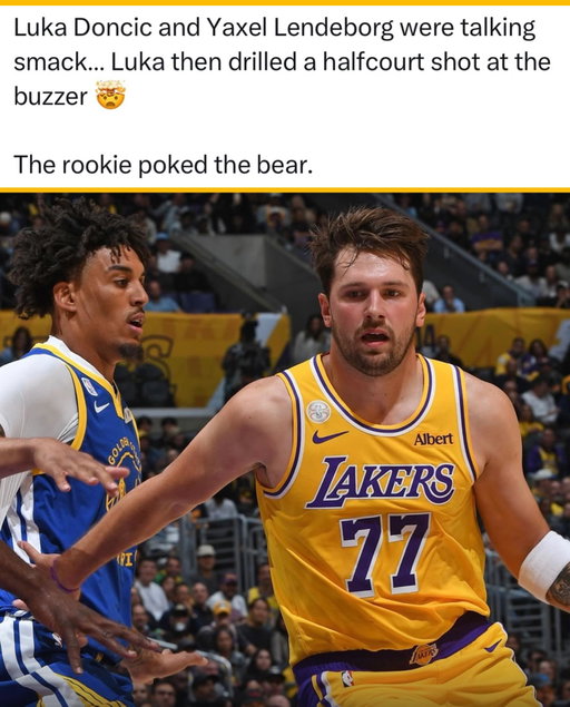 Luka Doncic and Warriors’ rookie Yaxel Lendeborg were chirping for a while… Luka then drilled a halfcourt shot on him 🤯

Luka is not the guy you want to talk smack to, that’s when he’s really at his best.