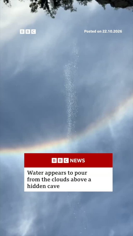 Footage has been captured of a waterfall appearing to fall from the clouds above Casa de Pedra Cave in São Paulo
 
The optical illusion is actually water flowing from a crack above the cave entrance.
 
“We captured this natural phenomenon at just the right moment and from the perfect angle,” said Giba Morais who filmed it.
 
Tap the link in @BBCNews's bio to find more stories from Brazil.
 
#Waterfall #Brazil #BBCNews