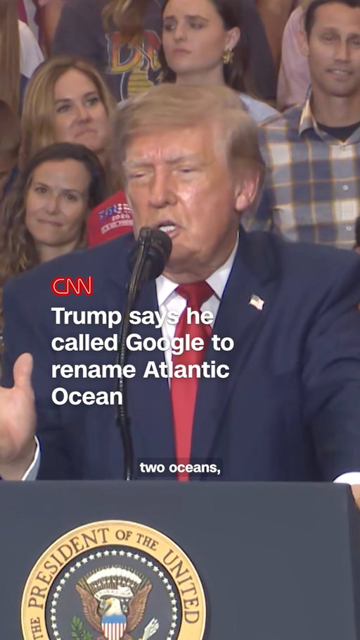 President Donald Trump continues to raise renaming various bodies of water to include "America." While at a rally in South Carolina, he said he called Google CEO Sundar Pichai to rename the Atlantic Ocean because they were "really great with the lake," referencing when Google Maps relabelled the Gulf of Mexico to "Gulf of America."