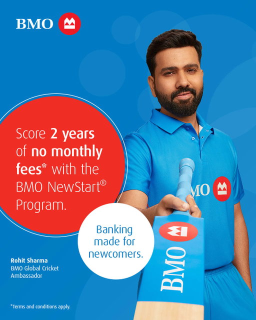 Every great inning starts with a solid foundation. 

Whether you're settling into life in Canada or starting your next chapter, the BMO NewStart® Program helps make banking simpler, with 2 years of no monthly plan fees for newcomers who've been in Canada for up to 5 years.* 

Switch to BMO today.