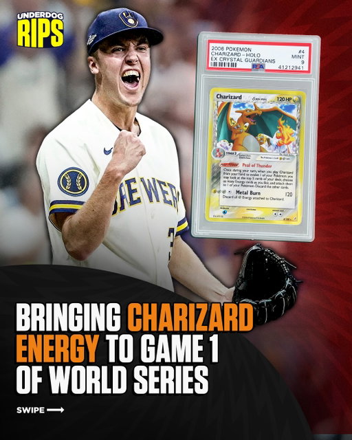 Jacob Misiorowski on what Pokémon energy he’s bringing to Game 1 of the World Series:

“Definitely the flame energy. What’s Charizard’s signature move? Fireball. Bring some fireball. I’m going to be ready.”