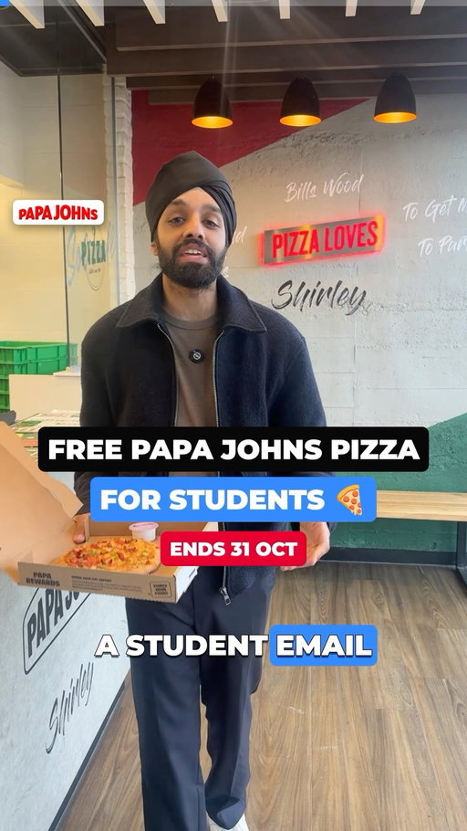 ad | If you have a student email - Papa Johns will give you a free pizza 🍕- There’s still time to claim this one but it ends October 31st
 
No purchase needed, nothing to pay on collection.
 
How to get it 👇
 
1. Download the Papa Johns app
2. Sign up → scroll down to the student section
3. Enter your student email
4. Your free personal pizza lands in your account to claim
 
Once you're signed up, every Wednesday you also get a Win It Wednesdays spin in the app for a new offer each week. Link in bio to the app
 
@papajohnsuk