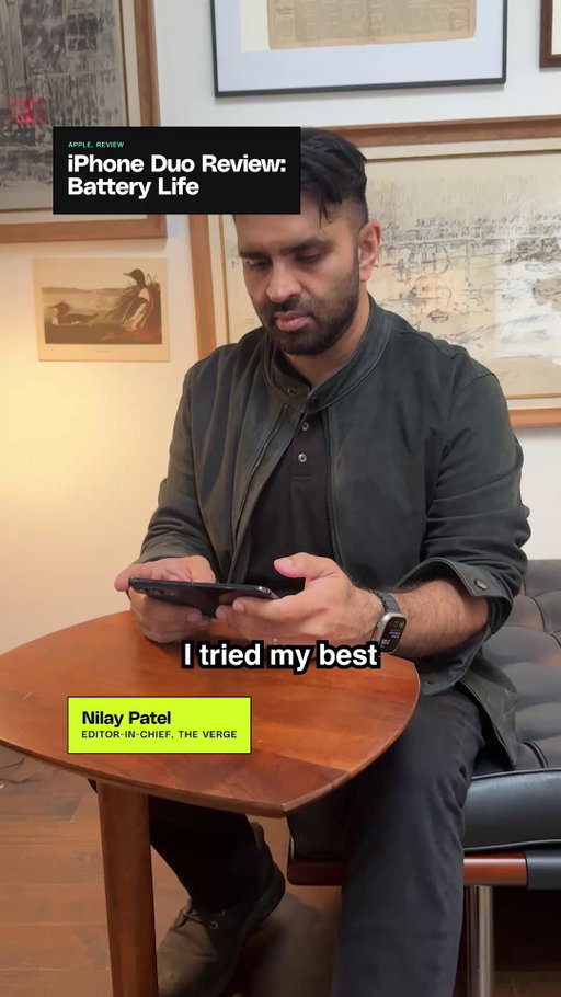 The iPhone Duo’s battery life doesn’t seem like it will last a full day of heavy use, but it’s hard to tell since battery life depends on how often you open it to use the larger screen. The Verge’s @reckless1280 and @allisonjo1 put the iPhone Duo’s battery life to the test in our latest review. Read or watch the full review at the link in bio. #iPhoneDuo #Apple #Tech