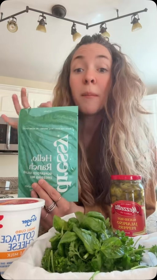 I don’t know if you guys have seen or tried that viral green sauce recipe over on TikTok but omg. This is a healthy *EVERYTHING* dip that is so affordable to make in a large batch, and the flavor is INSAAAANE! I am obsessed. The original called for cilantro but I’m not a fan of cilanch so this is how I did it. Let me know if you try it or have already tried it!!

This is my twist on @tiffanyymagee ‘s
‘s twist on @eatingwithahbaddie (on TikTok) ‘s viral green sauce. HIGHLY RECOMMEND that you use @trydressy HELLO RANCH MIX due to the absolute FLAVOR EXPLOSION — it is SO GOOD!!

My No-Cilantro Twist:

- One 16 oz. jar of hot pickled jalapeños, drained but save the juice! (or mild/tamed if you don’t like the heat)

- One 24 oz. Container of cottage cheese

- One packet of ranch mix

- .7 oz (a clamshell) of fresh basil (cleaned)

- half a bunch of parsley (cleaned)

- 2 tbsp. of the saved pickled juice (more or less for preferred spice level)

- blend it all until perfectly smooth and enjoy!!!

#greensauce #healthyrecipe #trydressy