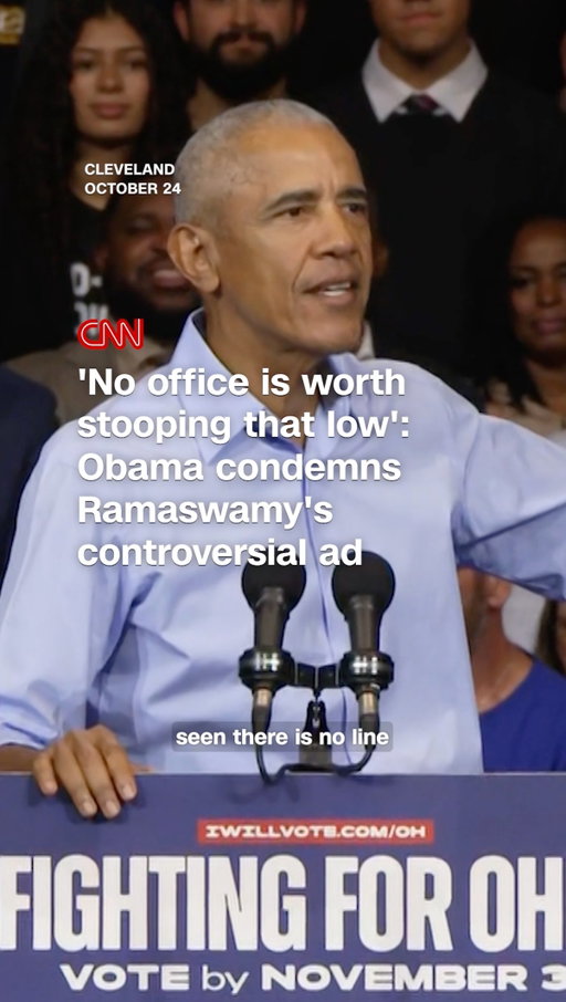 At a rally in Ohio, former President Barack Obama criticized Vivek Ramaswamy’s controversial campaign ad that featured Amy Acton’s estranged mother.