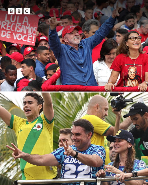 Brazilians go to the polls on Sunday to elect their new president in a closely fought run-off election.
 
They are choosing between Brazil's current left-wing President Luiz Inácio Lula da Silva and the right-wing Senator Flávio Bolsonaro.
 
Bolsonaro, the son of imprisoned former president Jair Bolsonaro, beat Lula in the first round of voting on 4 October by a narrow margin. 
 
Tap the link in @BBCNews's bio to read more.
 
(📷 Reuters, EPA)
 
#Brazil #Lula #Bolsonaro #BBCNews
